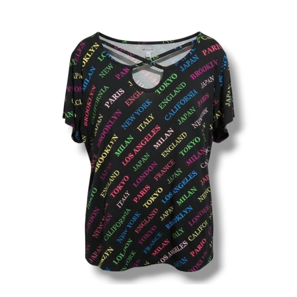 Joe Boxer Women’s plus size Multicolor City Print Crisscross Neck Top – Size 3X